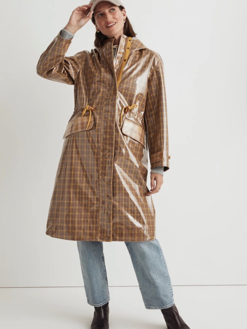 MADEWELL Laminated Trench Coat in Plaid